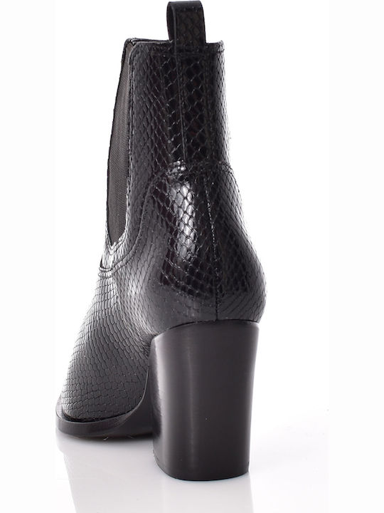 Leder Damen Chelsea Stiefeletten mit hohem Absatz Schwarz