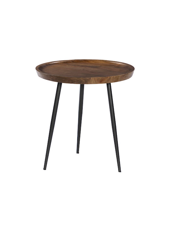 Round Central Coffee Table Pencil 55 Made of Solid Wood Natural Black M55xL55xH55cm