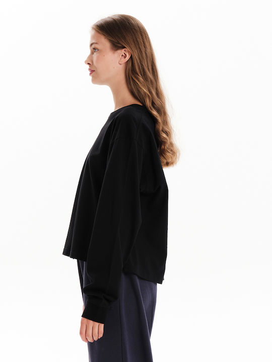 Γυναικείο Crop Top Βαμβακερό Μακρυμάνικο Μαύρο