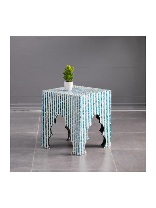 Square Side Table Ivory Wooden Blue M45xL45xH50.5cm