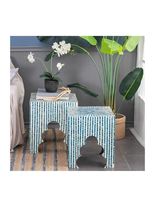 Square Side Table Ivory Wooden Blue M45xL45xH50.5cm