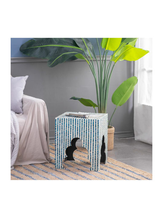 Square Side Table Ivory Wooden Blue M45xL45xH50.5cm