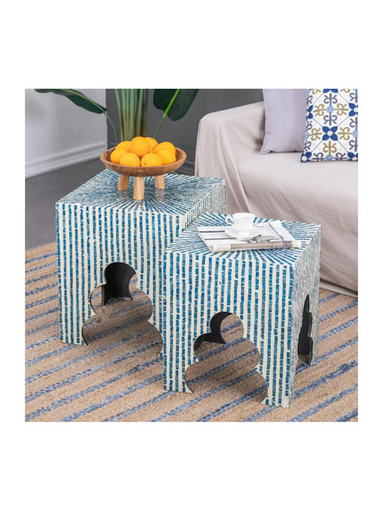 Square Side Table Ivory Wooden Blue M45xL45xH50.5cm