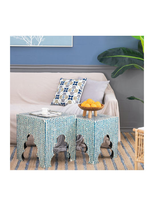Square Side Table Ivory Wooden Blue M45xL45xH50.5cm