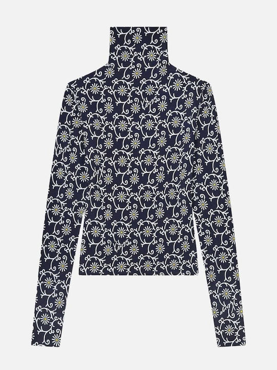 Women's Blouse Long Sleeve Turtleneck Blue