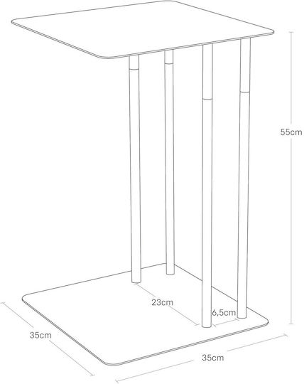 Square Side Table Sliding Metal White / Natural M35xL35xH35cm