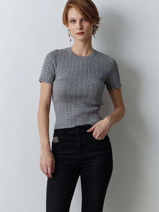 BSB Γυναικείο Crop Πουλόβερ Light Grey