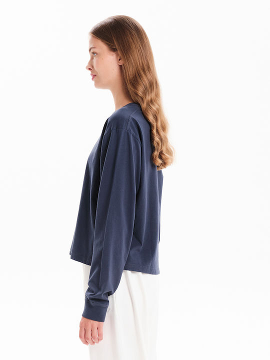 Women's Cotton Long Sleeve Crop Top Gray
