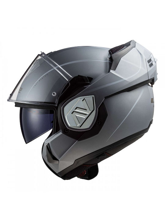 LS2 Advant Solid Matt Titanium Motorcycle Helmet Modular ECE 22.06 1650gr with Sunvisor