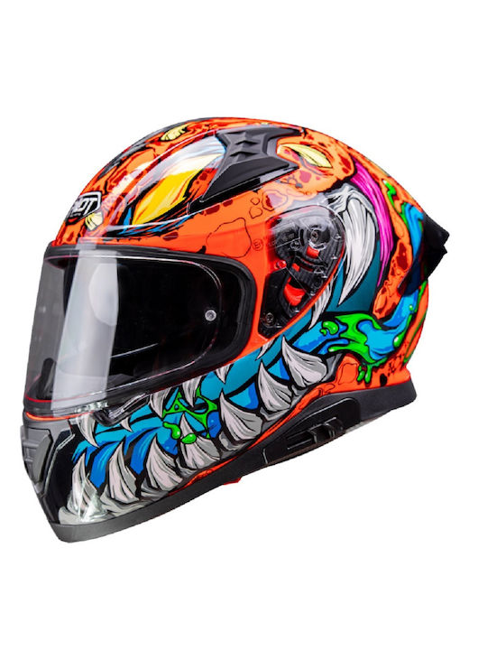 Pilot Snake SV Reptile-X Fluo Orange Motorradhelm Volles Gesicht ECE 22.06 1500gr mit Sonnenblende