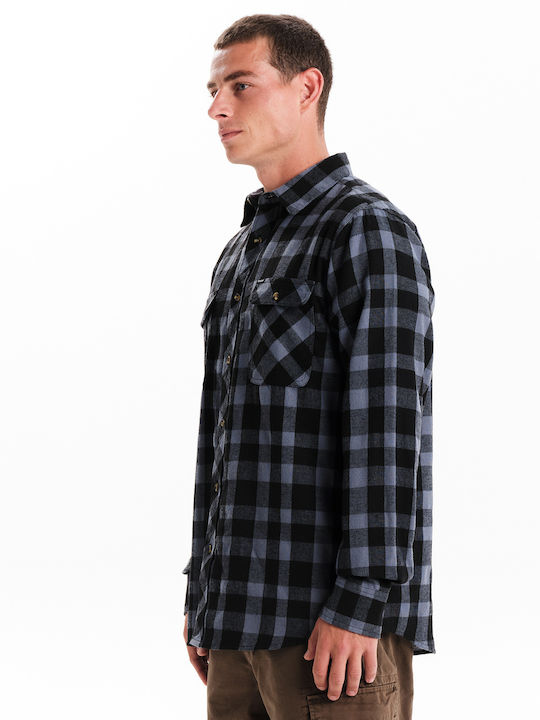 Basehit Men's Shirt Long Sleeve Flannel Checked Gray