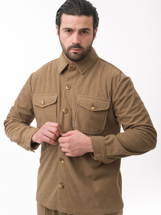 Mezzo Uomo Men's Shirt Overshirt Corduroy Camel