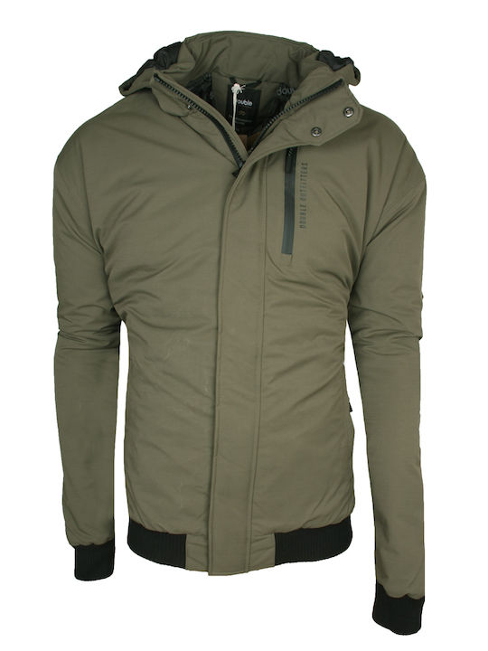 Double Herren Jacke Puffer Winddicht Khaki