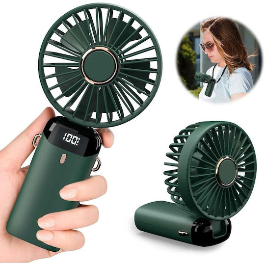 Ultra Tragbarer Ventilator Aromatherapie Flippy 3 In 1 Handheld Tisch Nacken 5 Geschwindigkeitsstufen USB-Aufladung 12h Akkulaufzeit Faltbar LCD-Bildschirm Grün