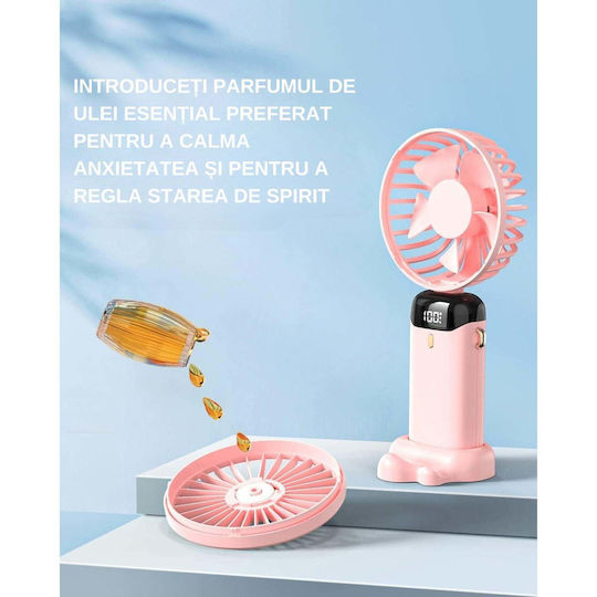 Ultra Portable Ventilator Aromatherapy Flippy 3 In 1 Handheld Desk Neck 5 Speed Levels Usb Charging 12h Autonomy Foldable Lcd Screen Pink
