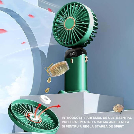 Ultra Tragbarer Ventilator Aromatherapie Flippy 3 In 1 Handheld Tisch Nacken 5 Geschwindigkeitsstufen USB-Aufladung 12h Akkulaufzeit Faltbar LCD-Bildschirm Grün