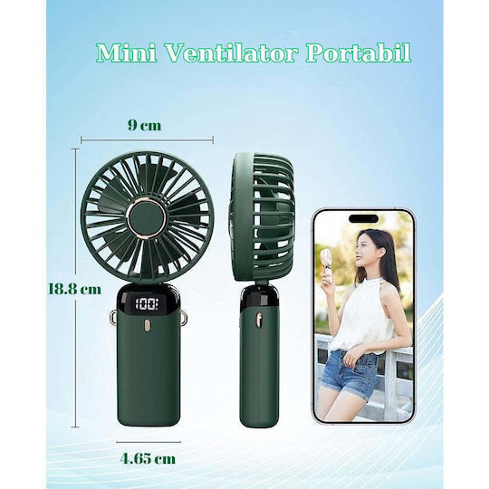 Ultra Tragbarer Ventilator Aromatherapie Flippy 3 In 1 Handheld Tisch Nacken 5 Geschwindigkeitsstufen USB-Aufladung 12h Akkulaufzeit Faltbar LCD-Bildschirm Grün