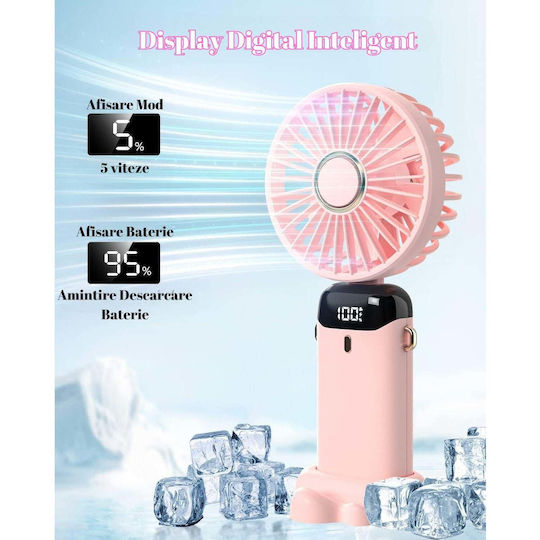 Ultra Portable Ventilator Aromatherapy Flippy 3 In 1 Handheld Desk Neck 5 Speed Levels Usb Charging 12h Autonomy Foldable Lcd Screen Pink