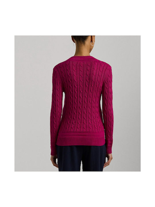 Ralph Lauren Women's Long Sleeve Sweater Cotton with V Neckline Fuchsia