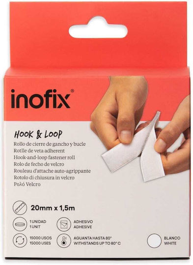 Self-Adhesive Velcro Tape Inofix 2144-2 White 20mmx1.5m
