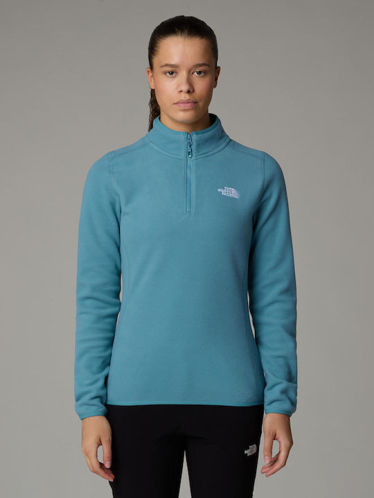 The North Face 100 Glacier 1/4 Women's Athletic Fleece Blouse with Zipper Algae Blue