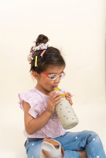 The Cotton Cloud Flying Dog Cotton Cloud Kids Water Bottle Thermos Stainless Steel with Straw Yellow 420ml