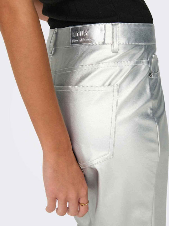 Hw Damen Hoch tailliert Stoff Hose Silber