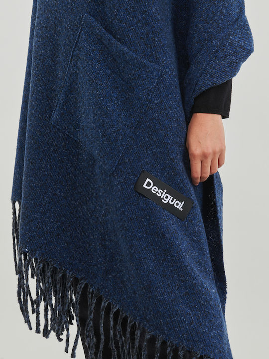 Colored Pocke Frauen Wollschal Blau