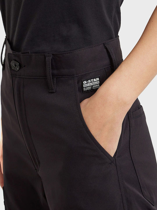 Women's High-waisted Fabric Cargo Trousers Black