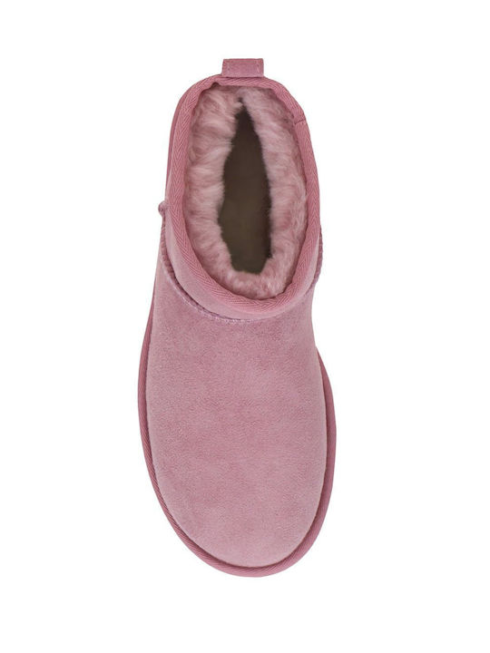 Classic Ultra Mini Ghete Dama De Piele Cu Blană Roz