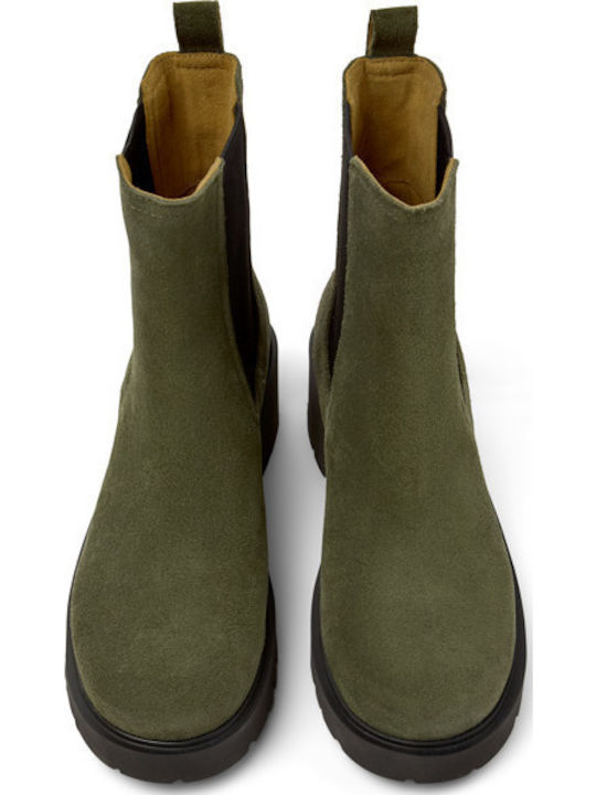 Milah Leather Women's Chelsea Boots with Medium Heel Green