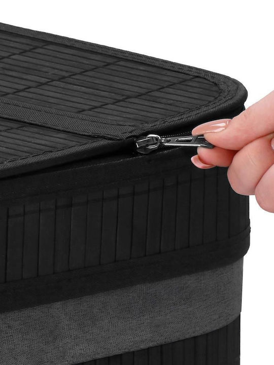 Coș de Rufe Bambus 100l cu Capac 54x35x60cm Negru