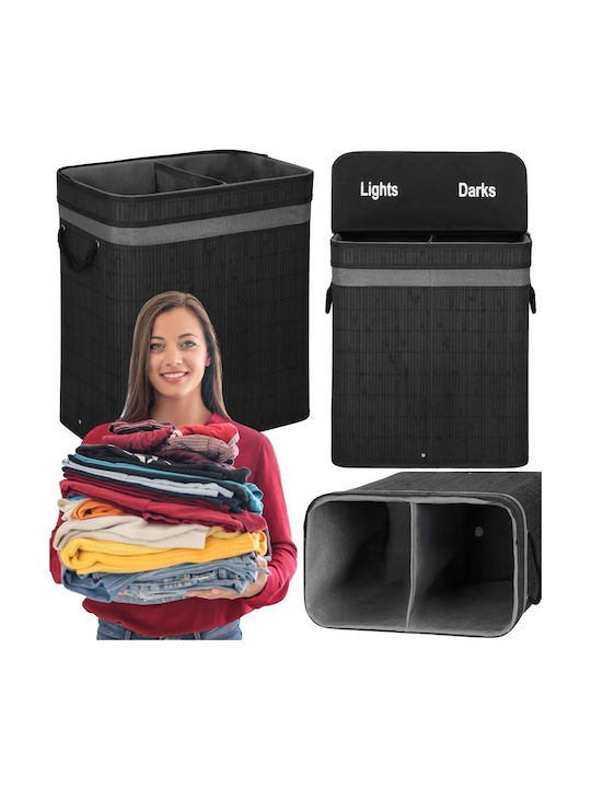 Coș de Rufe Bambus 100l cu Capac 54x35x60cm Negru