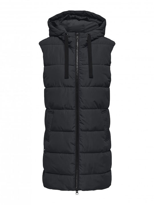 Only Women's Short Puffer Jacket for Winter with Hood Black