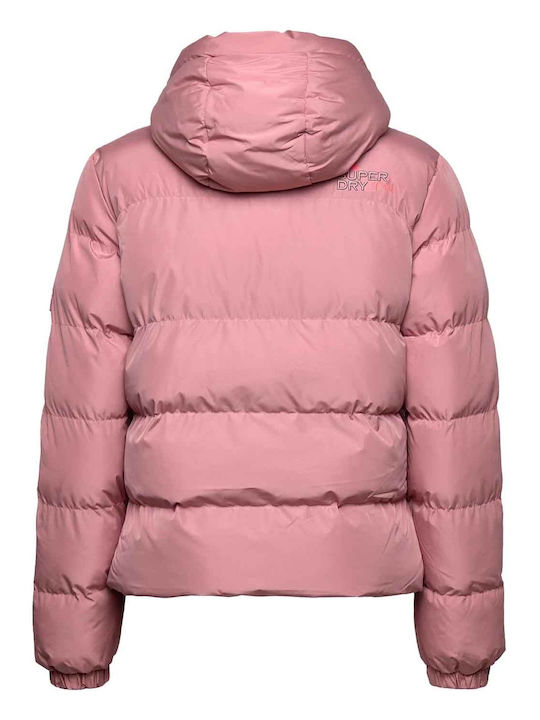 Superdry Women's Short Sports Jacket for Winter with Hood Pink