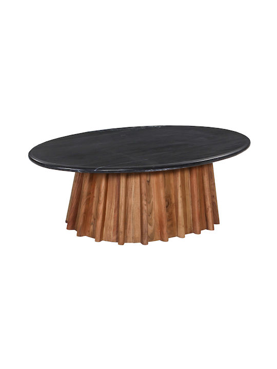 Ovales Zentral Kaffeetisch Draxx aus Massivholz Akazie Schwarz Marmor M120xL70xH38cm