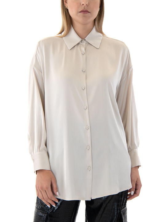 MY T Women's Satin Long Sleeve Shirt Ecru (champagne)