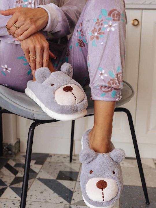 Sky Blue Woolen Bear Slippers