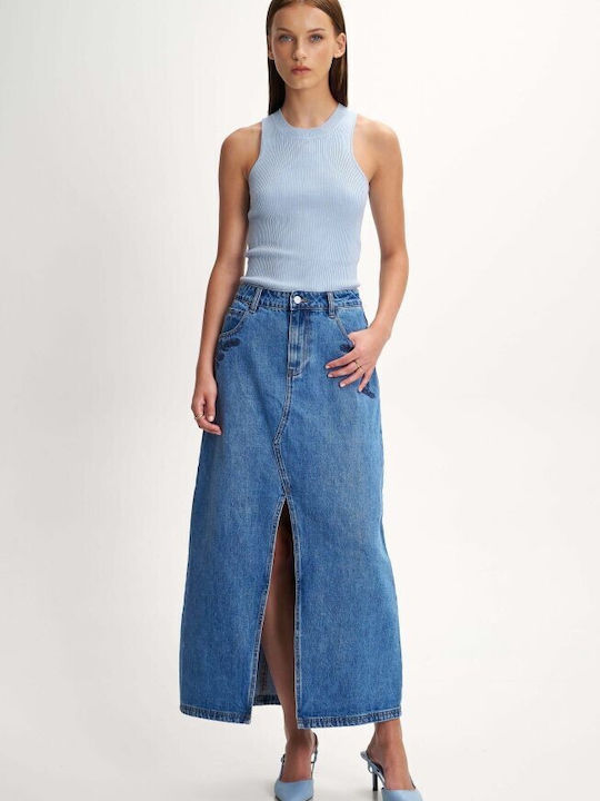 Ale - The Non Usual Casual Denim Maxi Skirt in Blue color