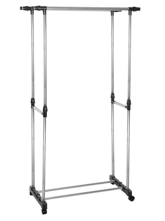 Wheeled Floor Garment Rack made of Metal Telescopic Silver 155x45x150cm