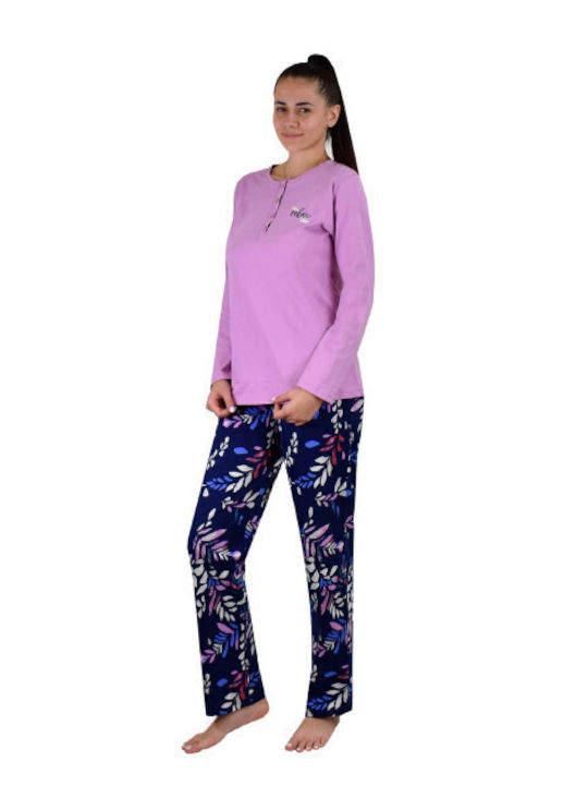 Poleren Winter Damen Pyjama-Set Flieder