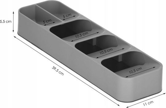 Besteckeinsatz für Schubladen Kunststoff 40x11x5,5 cm Grau