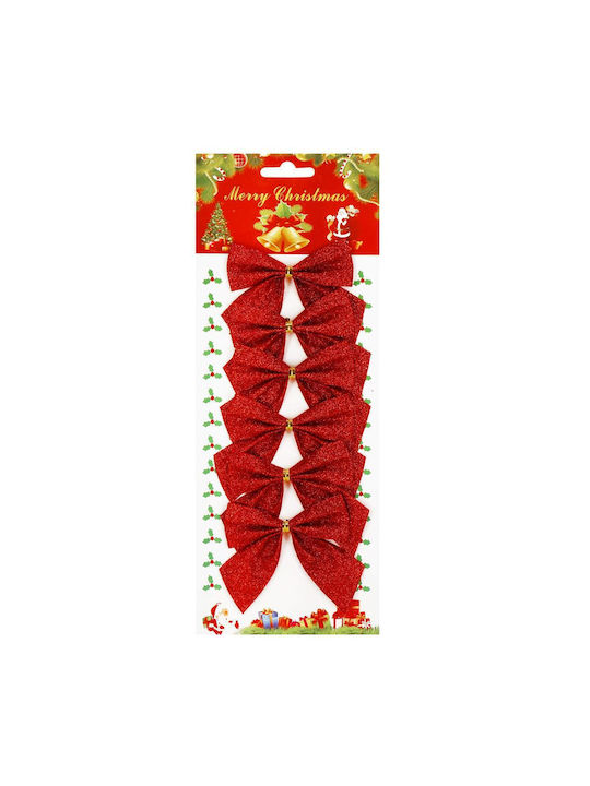 Hängender Bogen Ornament Rot mit Glitzer Set 6Stück