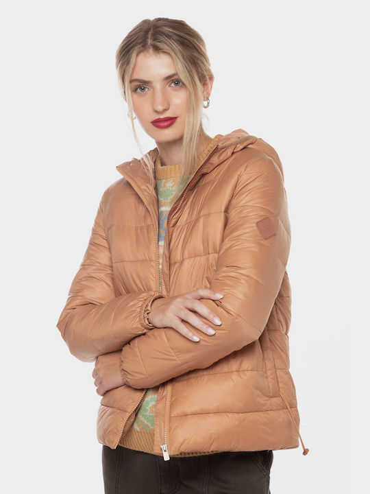 Roxy Women's Short Lifestyle Jacket for Winter with Hood Brown