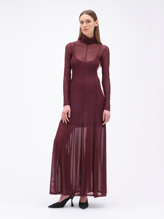 Remain Maxi Evening Dress with Sheer Burgundy