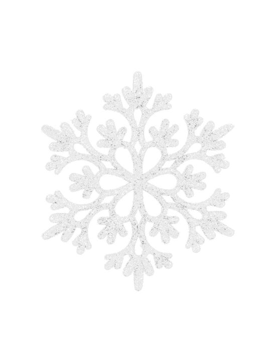 Hängendes Schneeflocke Ornament Kunststoff Weiß mit Glitzer Set 12Stück