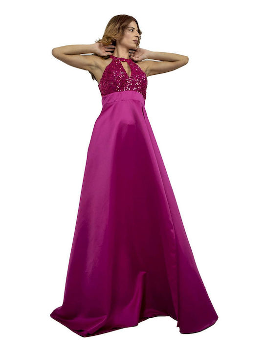 Bellona Maxi Dress for Wedding / Baptism Open Back with Tulle Fuchsia