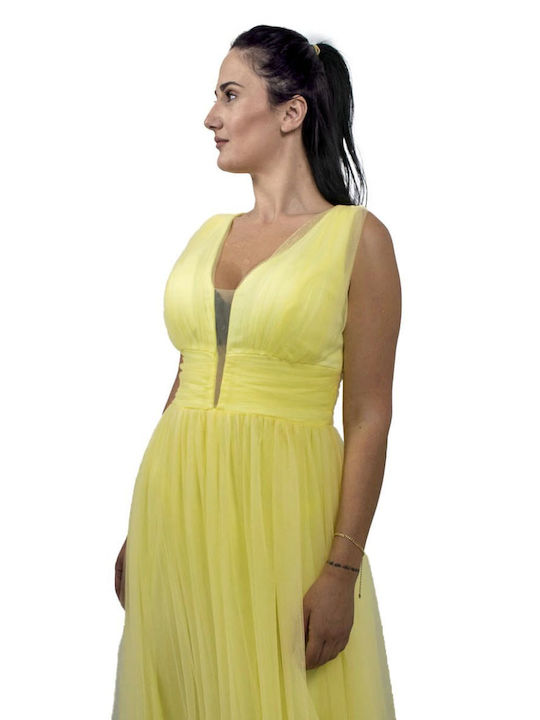 Bellona Maxi Rochie pentru Nuntă / Botez Spate Deschis cu Tulle Galben