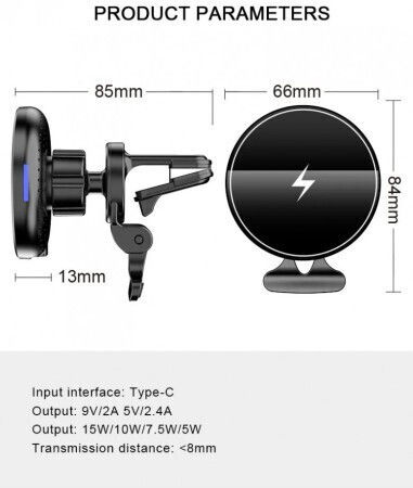 Suport Auto Magnetic Magsafe Încărcare Wireless 15W Încărcare Rapidă Standard Qi QC3.0 CWCPh-D7