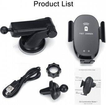 Suport Auto pentru Ventilație + Ventuză Încărcare Wireless 10W Standard Qi Încărcare Rapidă Tip-C Cwcph-d3